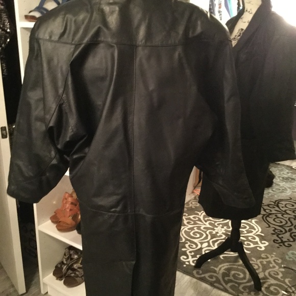 Vintage Full Length Black Leather Double Brst Coat - Picture 4 of 7